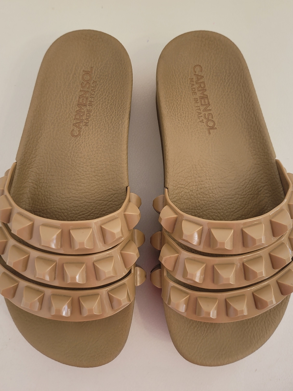 Carmen Sol Carmen Slip  Nude Triple-Stud Slide Mules Size 39